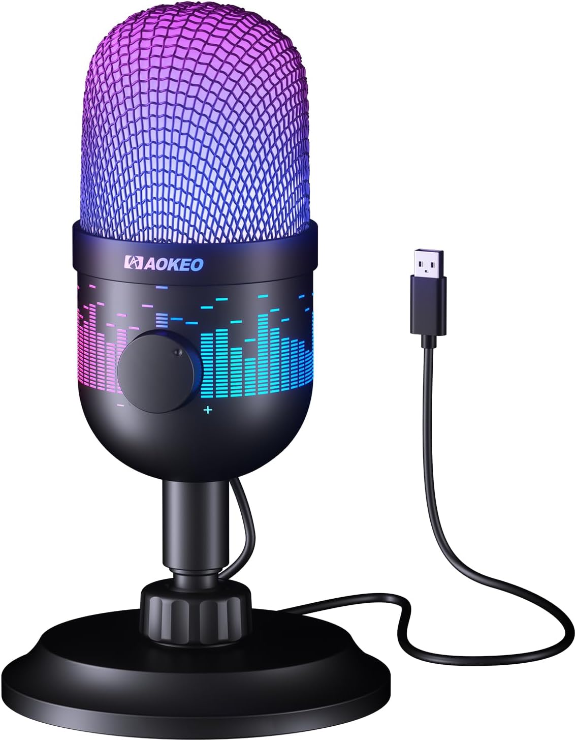 Aokeo ゲームマイク、PC Mac PS 4/5 USBパソコンポッドキャスト用キャパシタマイク、録音ストリーミングに適したYouTube、LEDライト付き - 画像 (9)