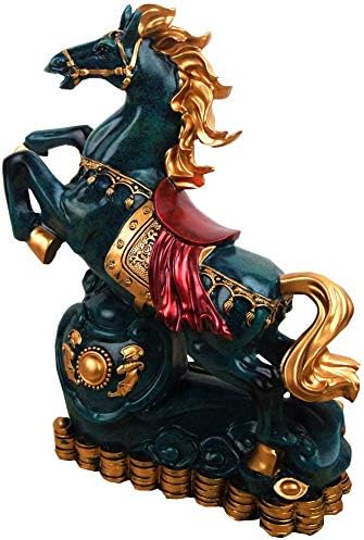 Feng Shui Horse Statue Decor, Animal Sculptures Home Decor Modern for Table Office Decoration Ornaments for Wealth And Success Good Lucky Gifts,Blue - 画像 (2)