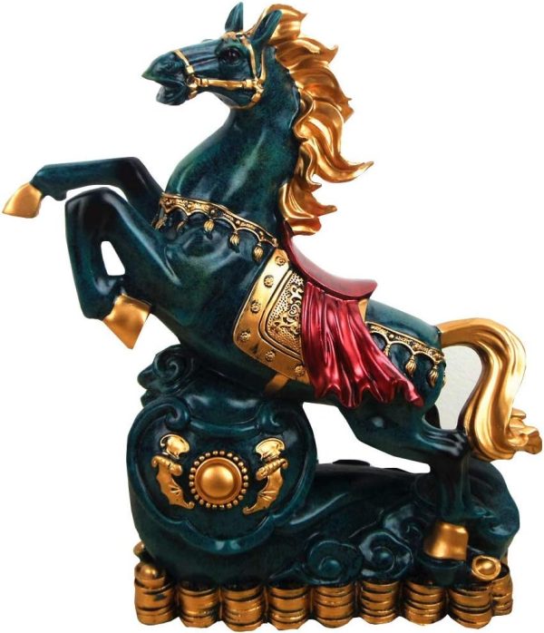 Feng Shui Horse Statue Decor, Animal Sculptures Home Decor Modern for Table Office Decoration Ornaments for Wealth And Success Good Lucky Gifts,Blue - 画像 (8)