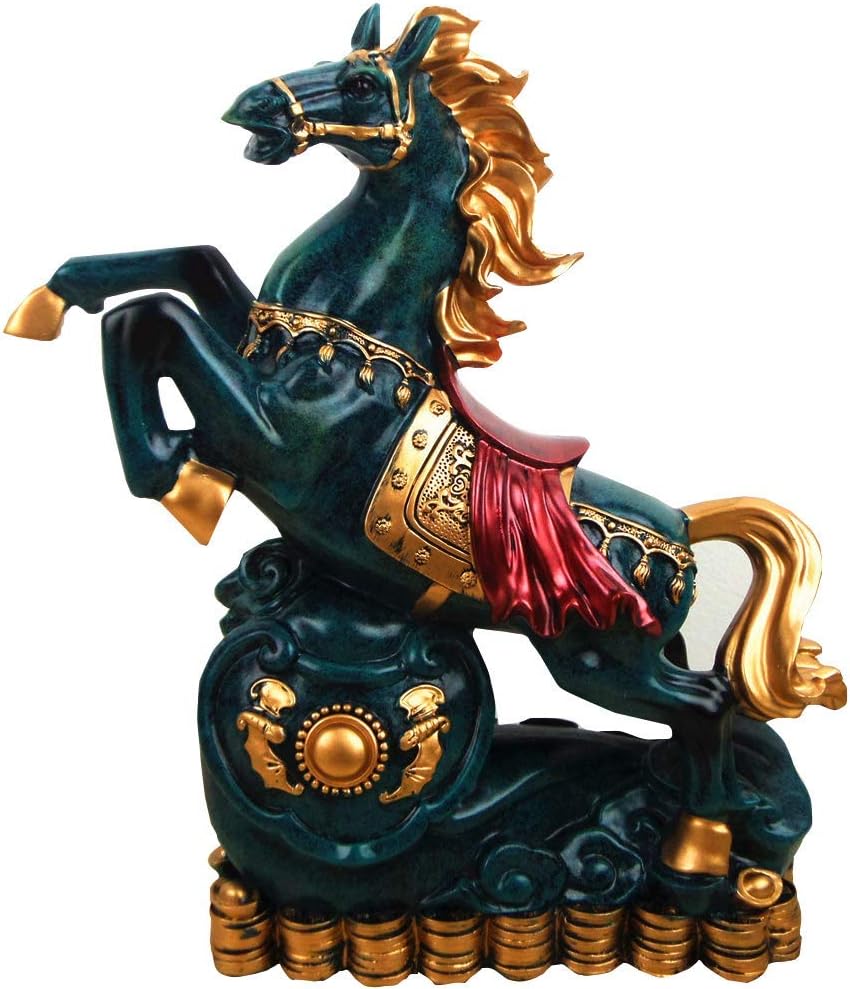 Feng Shui Horse Statue Decor, Animal Sculptures Home Decor Modern for Table Office Decoration Ornaments for Wealth And Success Good Lucky Gifts,Blue - 画像 (8)