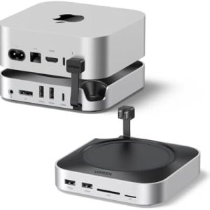 UGREEN Mac mini M4/M4 Pro 専用 USB-Cハブ & スタンド 10-in-1 ドッキングステーション 8K対応 10Gbps高速転送 M.2 NVMe SSDエンクロージャー DPポート USB A/C SD/TFカード オーディオ対応 シルバー