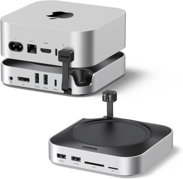 UGREEN Mac mini M4/M4 Pro 専用 USB-Cハブ & スタンド 10-in-1 ドッキングステーション 8K対応 10Gbps高速転送 M.2 NVMe SSDエンクロージャー DPポート USB A/C SD/TFカード オーディオ対応 シルバー - 画像 (9)